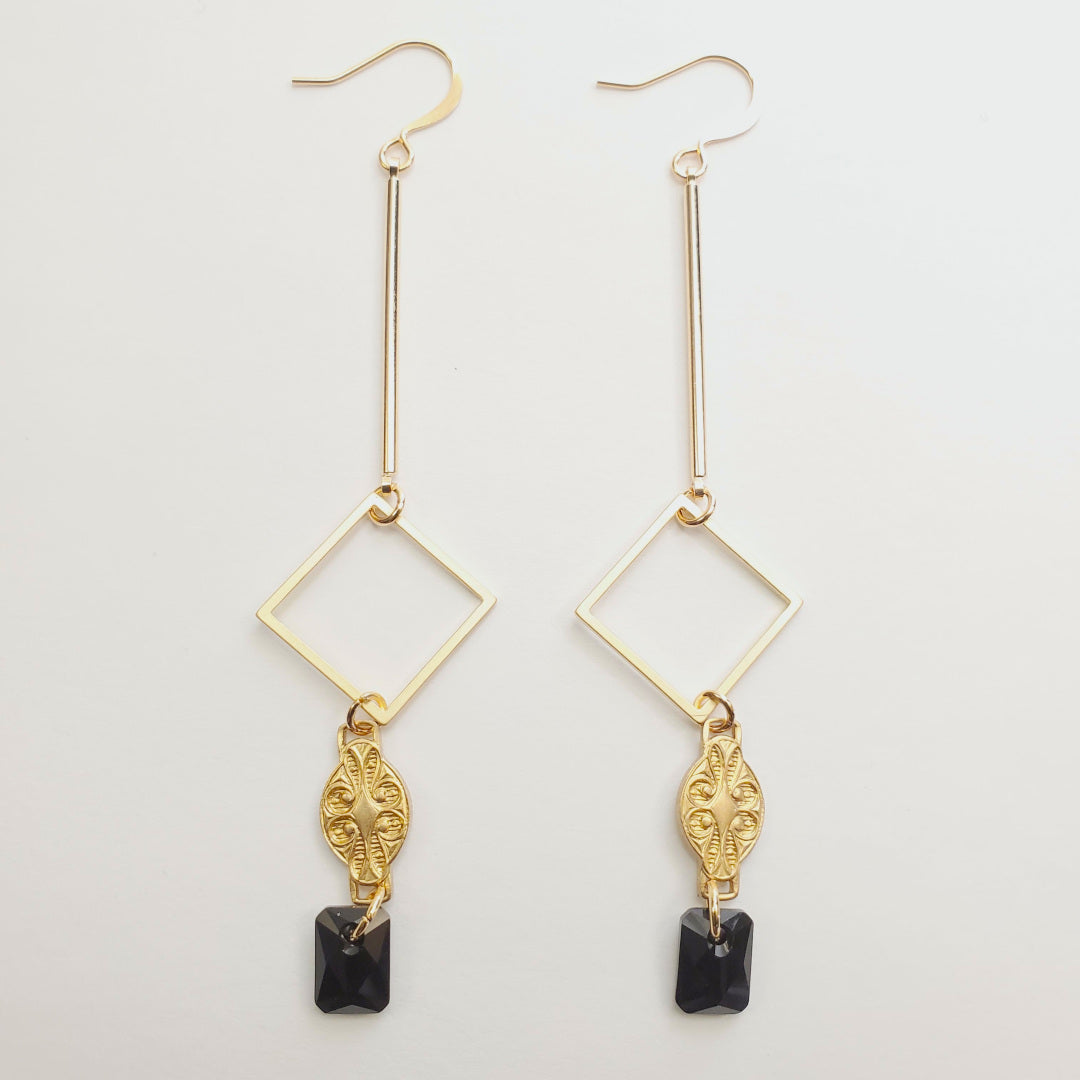 Jet Crystal Geo Drop Earrings