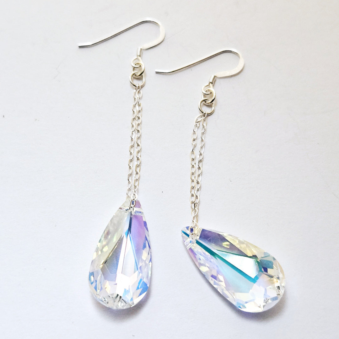 Swarovski Aurora Teardrop Earrings on Sterling Silver Chain