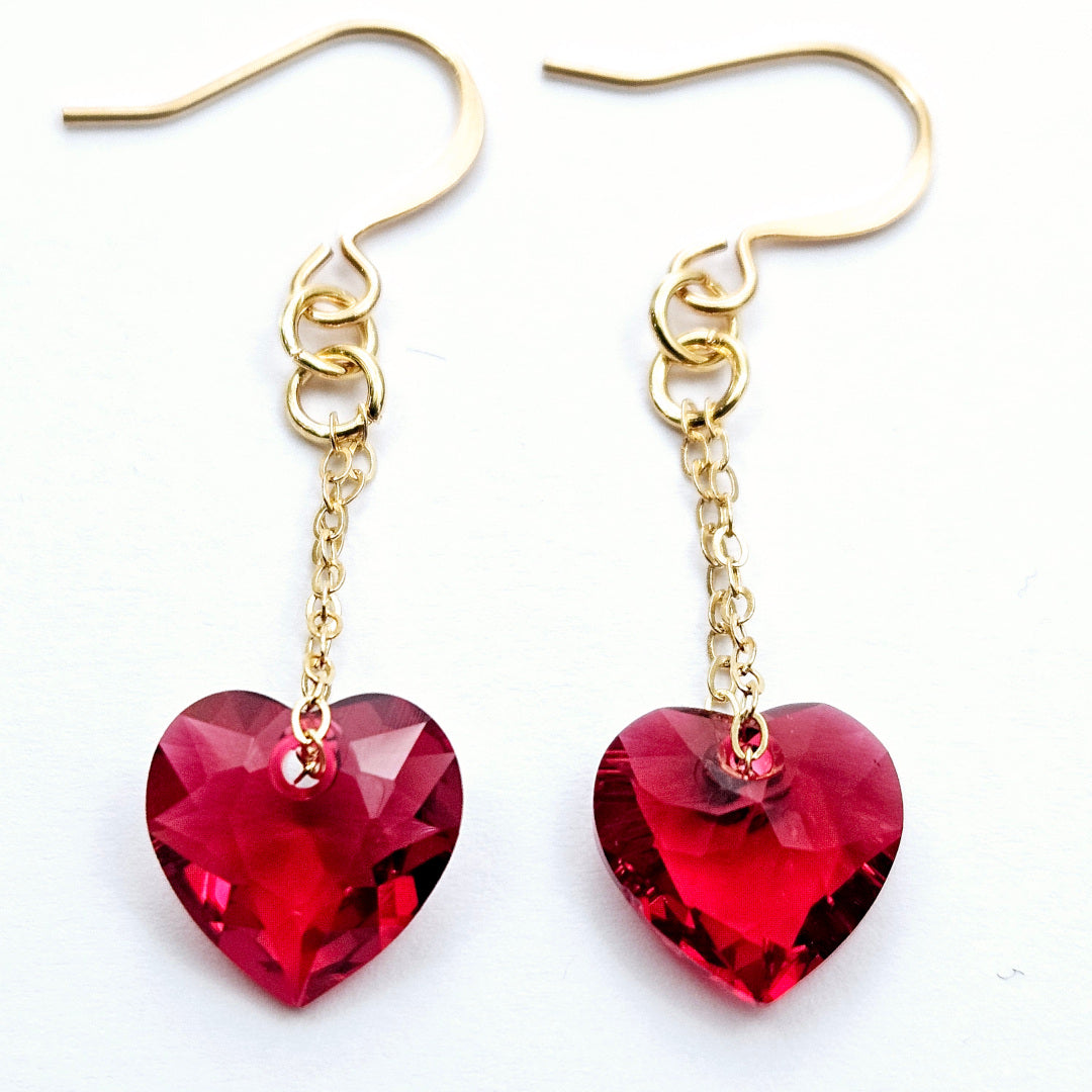 Red Swarovski Heart Earrings