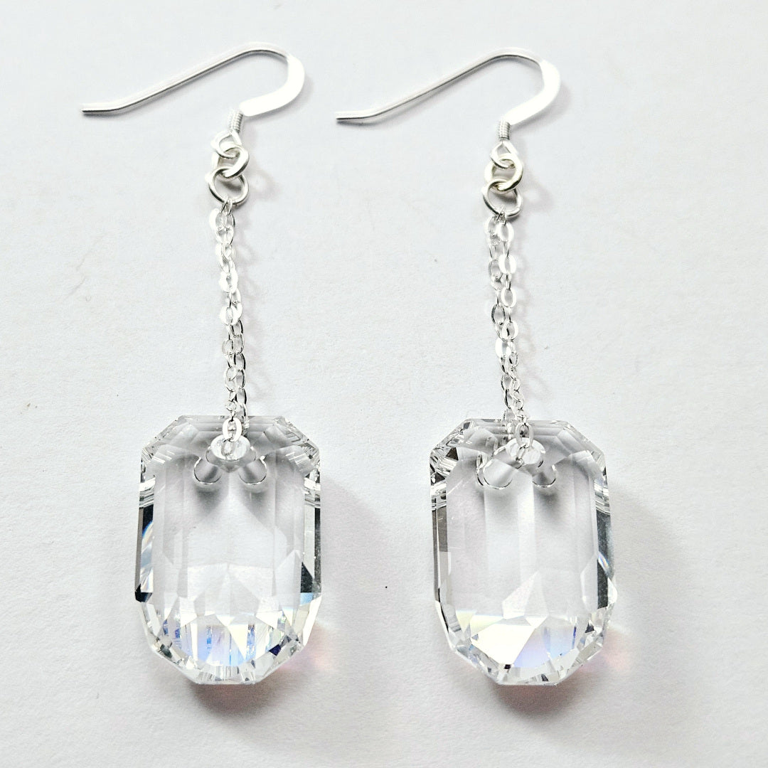 Swarovski mid-century modern crystal earrings on sterling silver chain