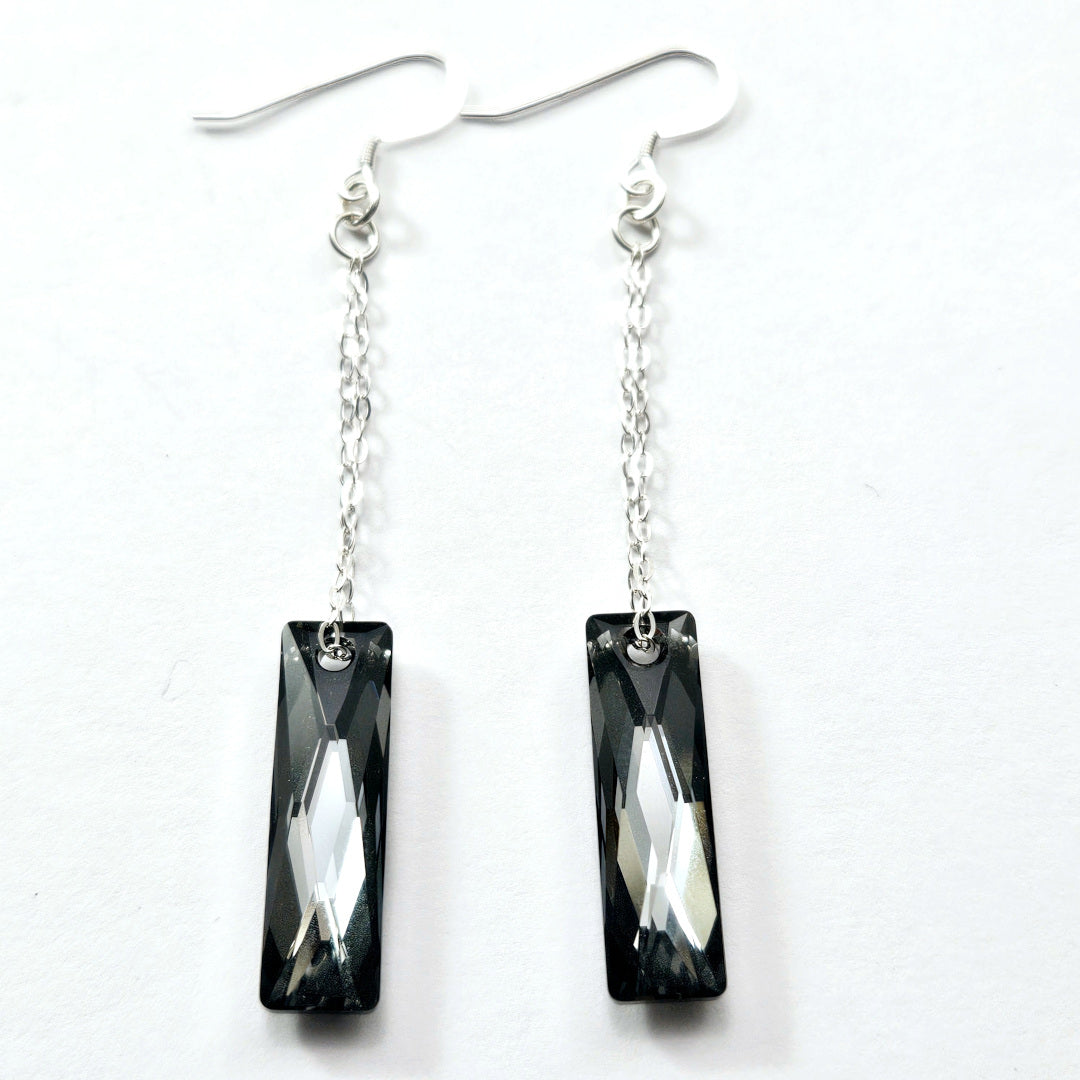 Swarovski Crystal Night Baguette Earrings on Sterling Silver Chain