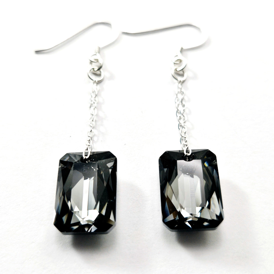 Swarovski Silver Night Crystal Earrings on Sterling Silver Chain
