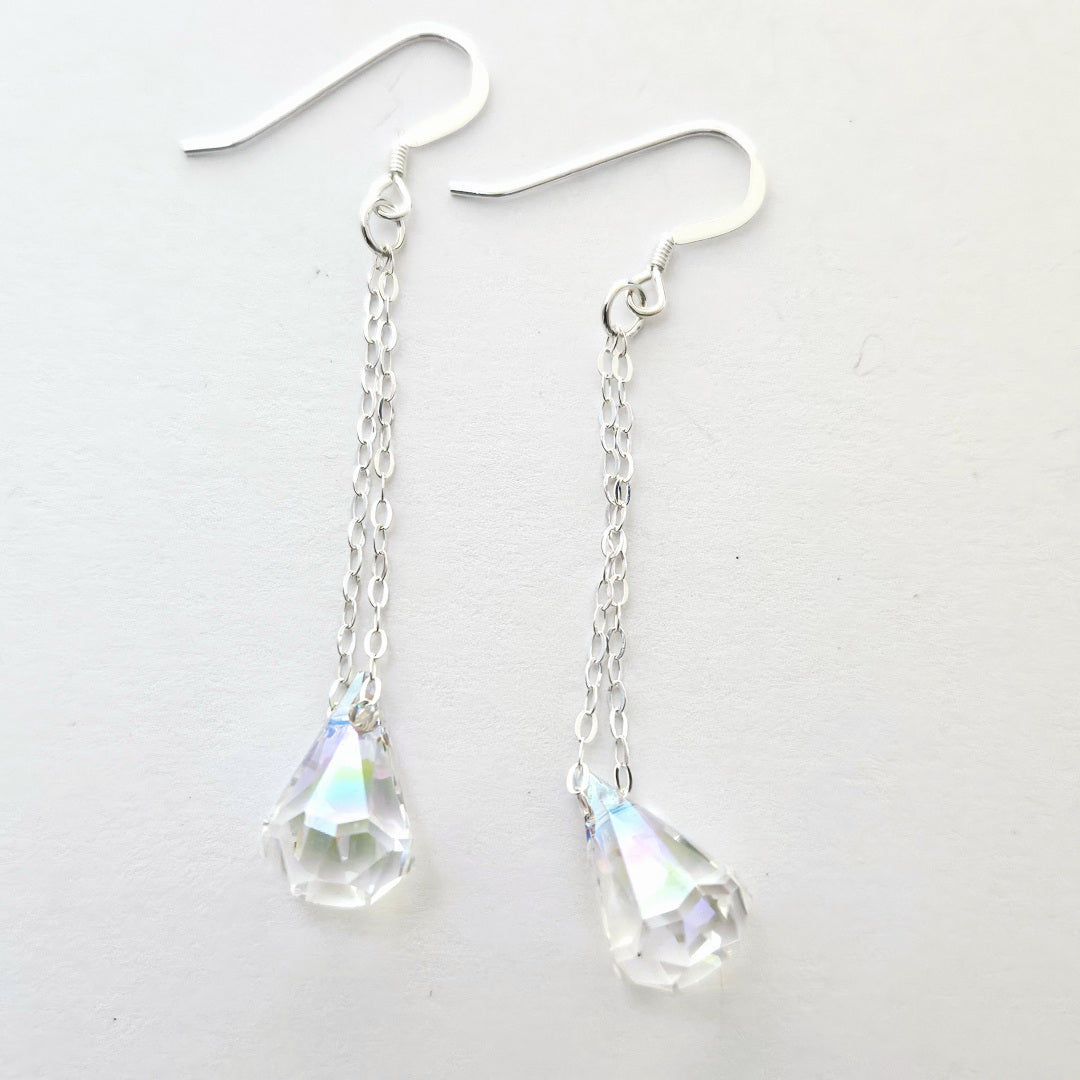 Swarovksi Raindrop Crystal Earrings on Sterling Silver Chain