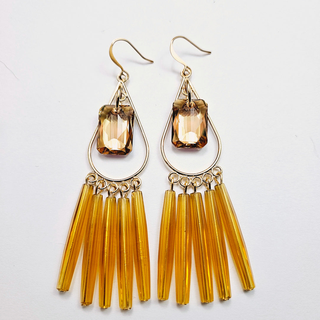Vintage Amber Crystal Earrings 