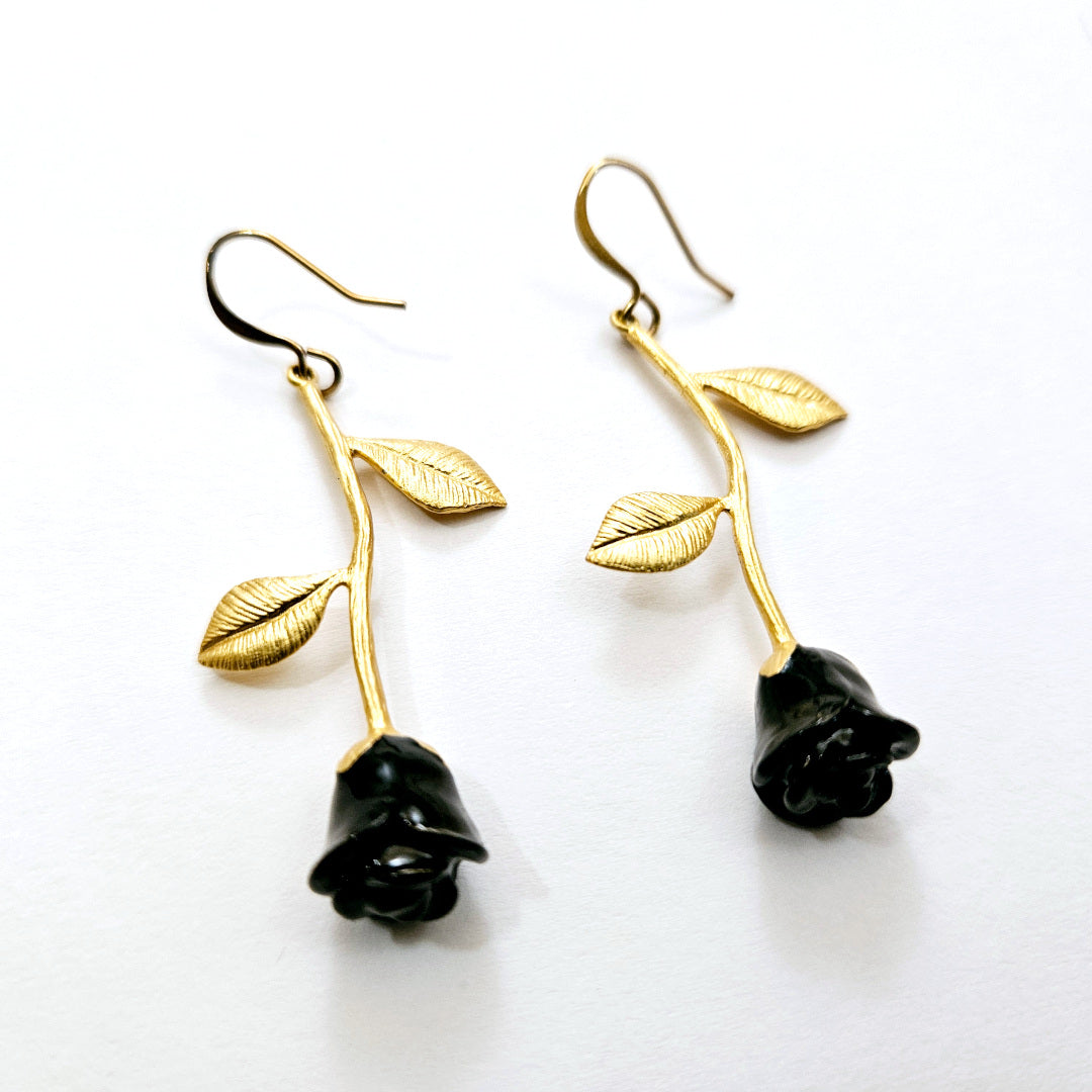 Retro Noir Rose Earrings