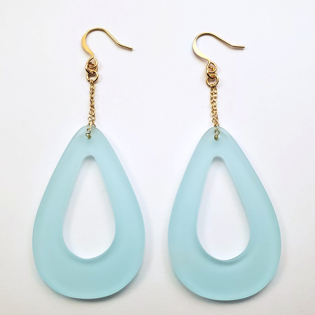 Vintage Aqua Teardrop Hoop Earrings