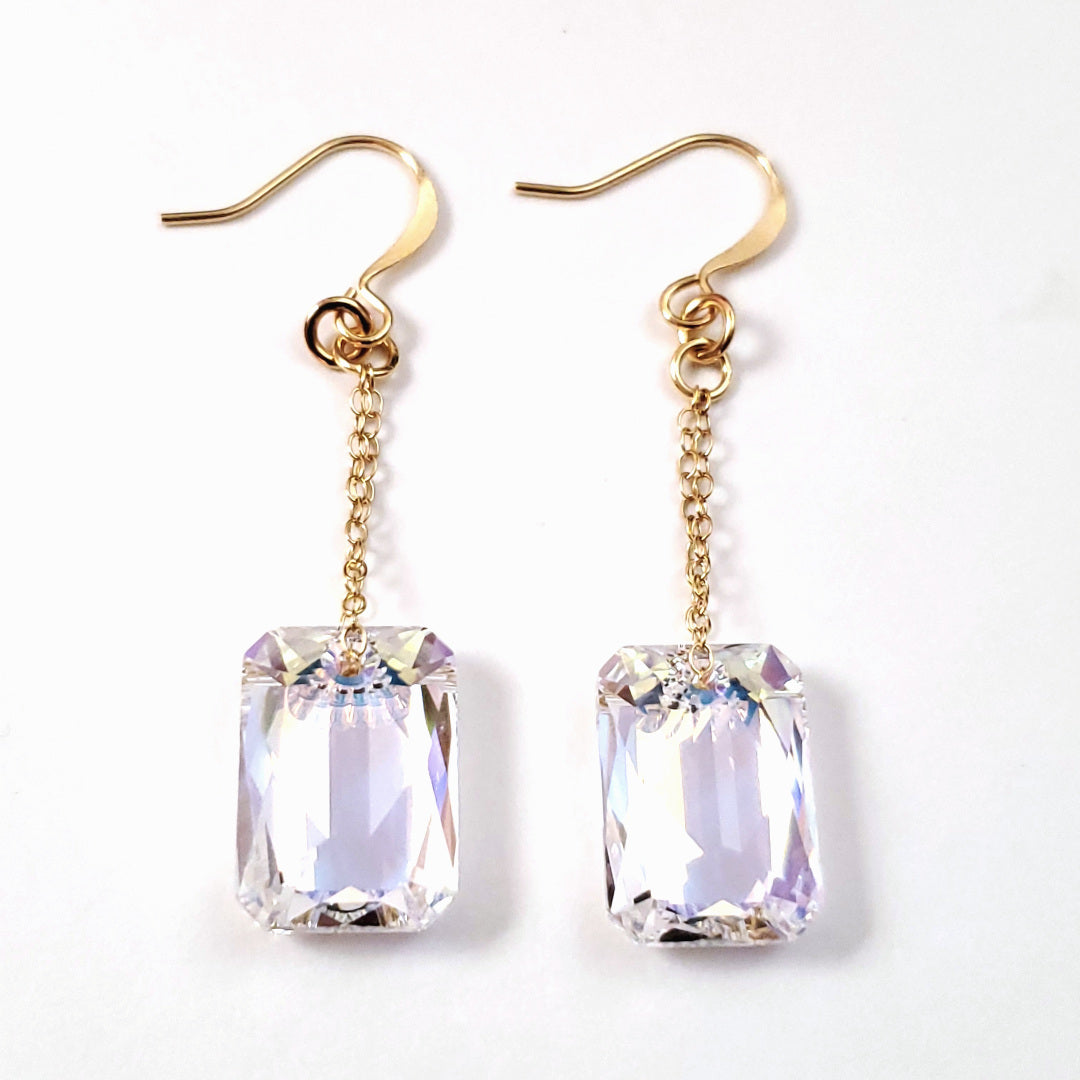 Swarovski AB Emerald Cut Crystal Earrings