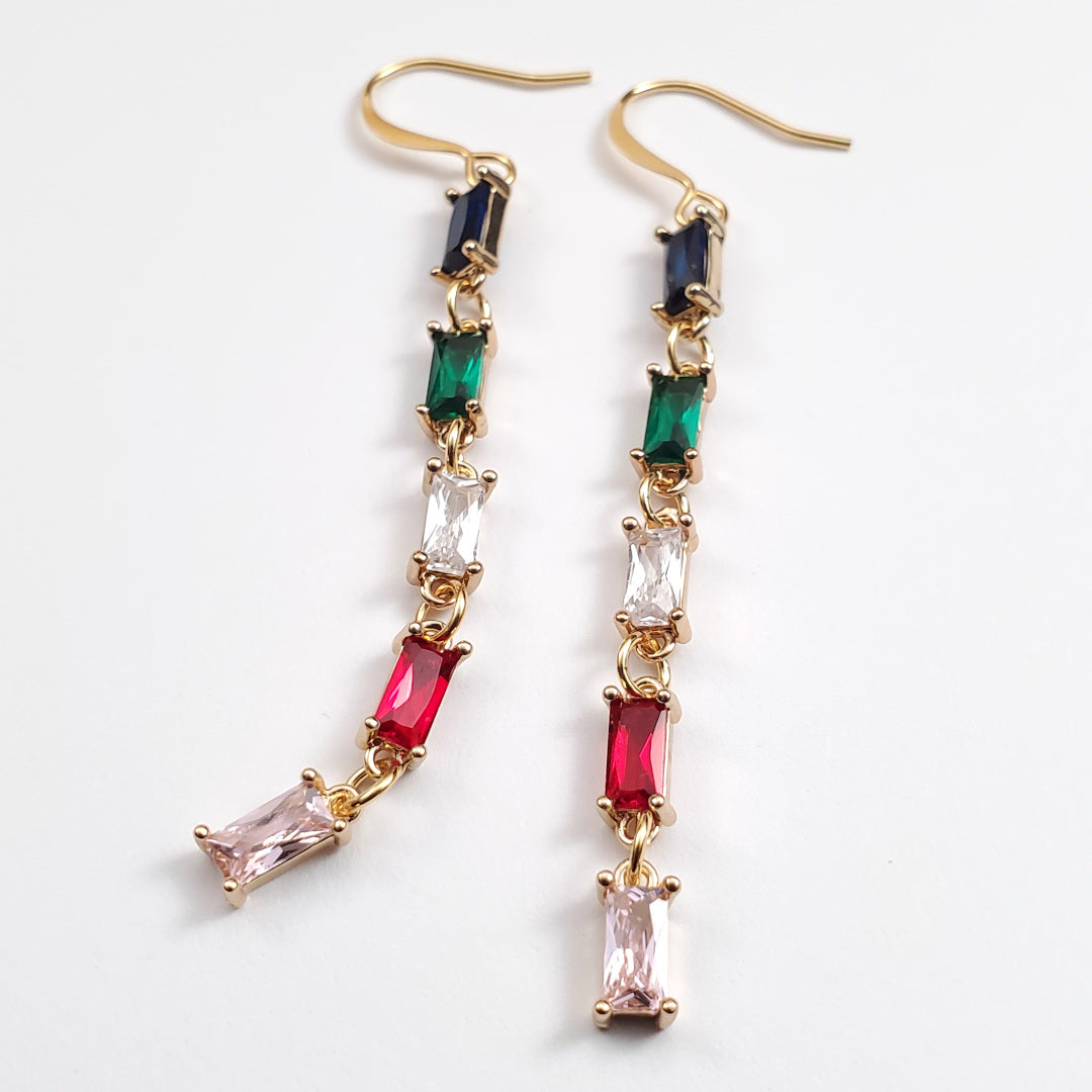 Rebecca Drop Earrings with Multi-Color Crystals in Rose Gold